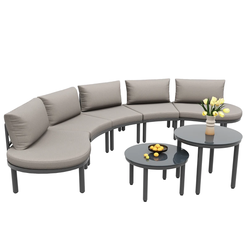 Set di mobili da giardino 5 posti con cuscini, 2 tavolini da caffè in vetro temperato, 85x60x78 cm, Grigio