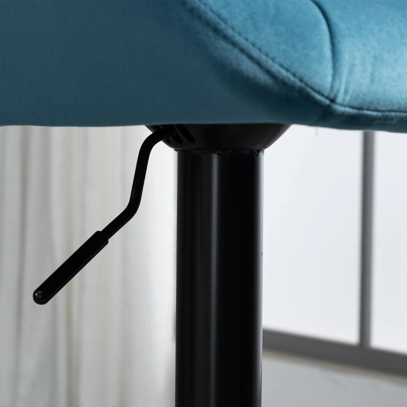 HOMCOM Bar Stools Set Of 2, Luxurious Velvet-Touch Barstools with Metal Frame Footrest Round Base Triangle Indenting Moulded Seat Adjustable Height Swivel Blue