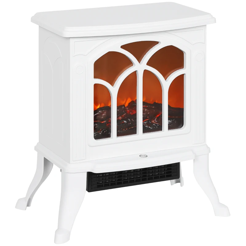 HOMCOM Lareira Elétrica 750/1500 W Lareira Decorativa com 2 Níveis de Potência Efeito Chama Área de Cobertura 15-20 m² 37,3x23,1x44 cm Branco