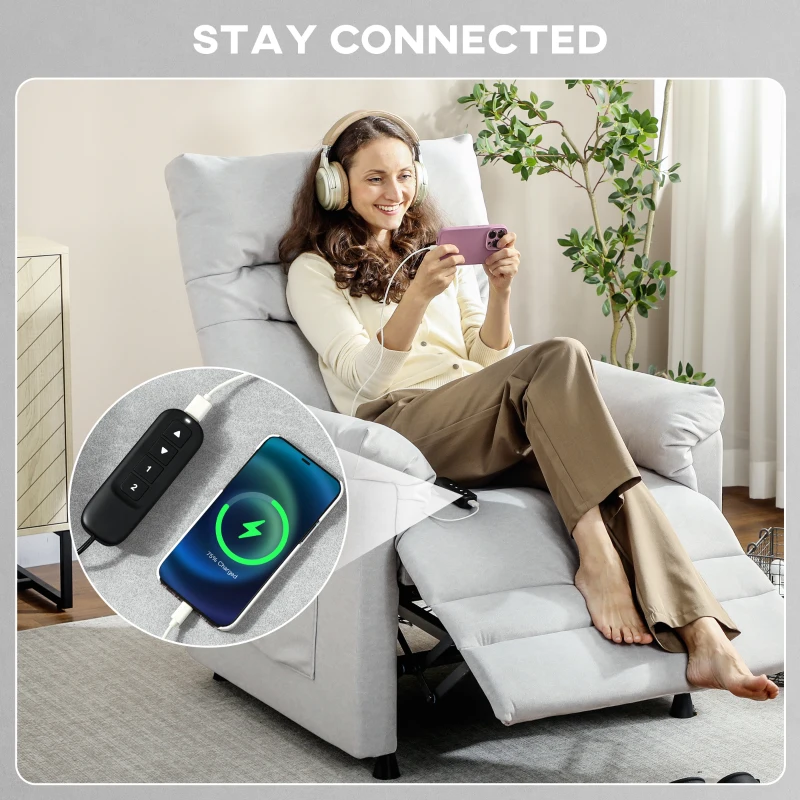 HOMCOM Sillón Reclinable con Reposapiés, Calefacción, 8 Puntos de Masaje y 5 Modalidades, Tela de Terciopelo, Gris