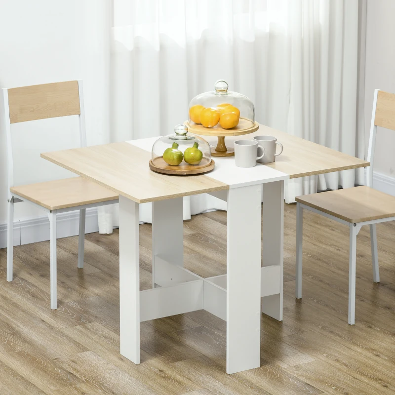 HOMCOM Table de cuisine pliable 103L x 76l x 74H cm en bois bicolore chêne blanc
