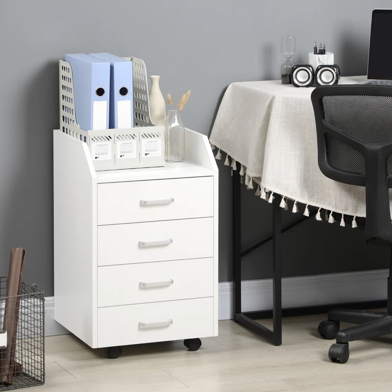Vinsetto Caisson de bureau rangement sur roulettes 4 tiroirs coulissants MDF et panneaux de particules dim. 40L x 36l x 65H cm blanc