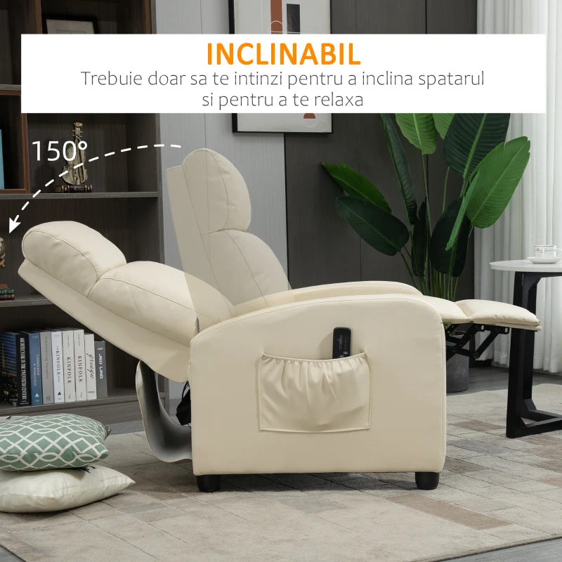 HOMCOM Fotoliu Masaj cu Suport Picioare, pentru Familie, 68x88x98cm, Crem(m-6)