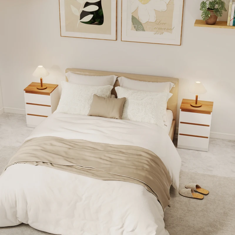 HOMCOM Table de chevet, Ensemble de 2 tables de nuit avec 3 tiroirs, Table de nuit, Table de chevet pour chambre à coucher, salon, 40 x 30 x 59,5 cm, Blanc