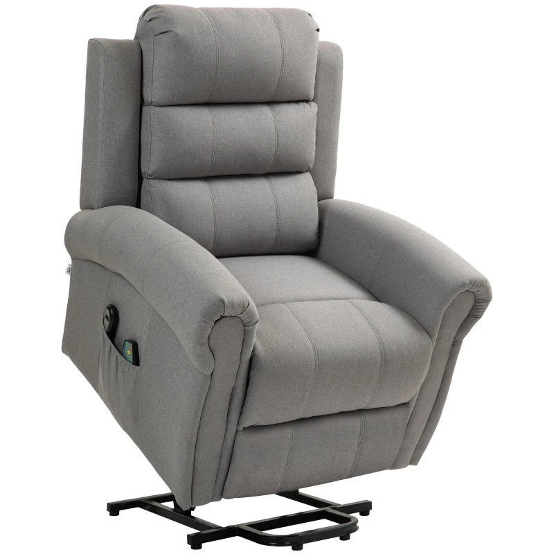 HOMCOM Relaxsessel mit Aufstehhilfe, 8 Massagepunkte, beheizbare Rückenlehne, Leinenoptik, Grau
