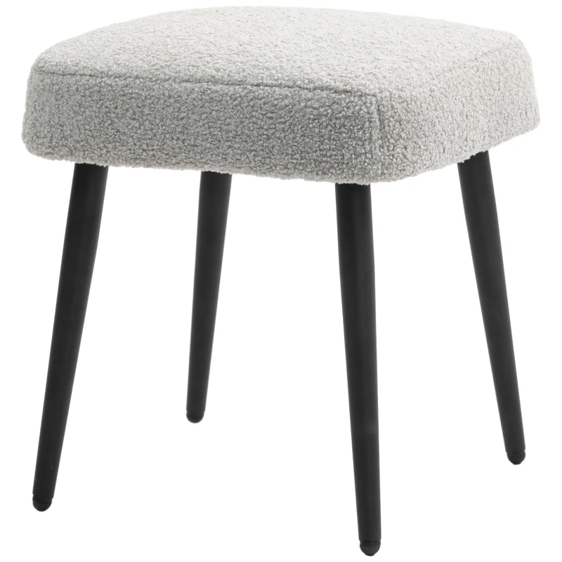 HOMCOM Hocker, Fußstütze, gepolsterter Sitz, Kaschmir-Optik, Stahlbeine, 42 x 42 x 44 cm, Hellgrau