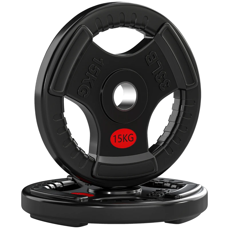 SPORTNOW Disques Pesas Olympiques Trou Ø50 mm 2x15 kg avec Anneau Intérieur en Acier Triple Poignée pour Haltères et Barres Noir