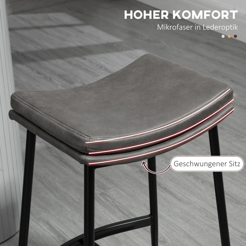 HOMCOM Set van 2 barstoelen, gepolsterde zitplaatsen, stalen frame, 120 kg draagvermogen, Grijs