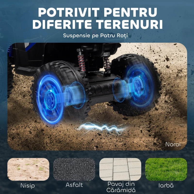 HOMCOM ATV Electric pentru Copii 3-5 Ani, Motocicletă Electrică pentru Copii cu Muzică, 100x65x73 cm, Albastru