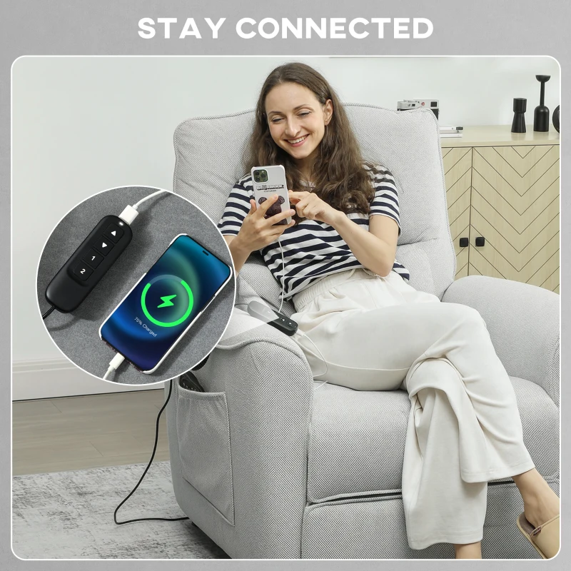 HOMCOM Sillón Reclinable con Calefacción, 8 Puntos de Masaje y 5 Modalidades, Tejido Chenilla, Gris Claro