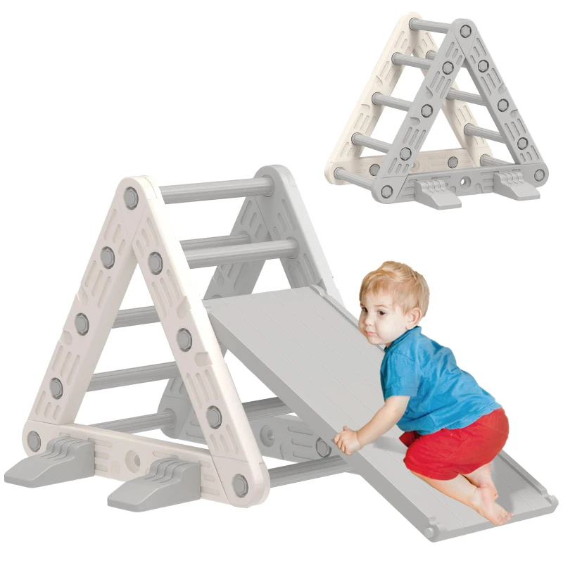 AIYAPLAY Kletterdreieck für Kinder von 18-48 Monaten mit Rutsche und Kletterrampe 130x80x69 cm Grau und Weiß
