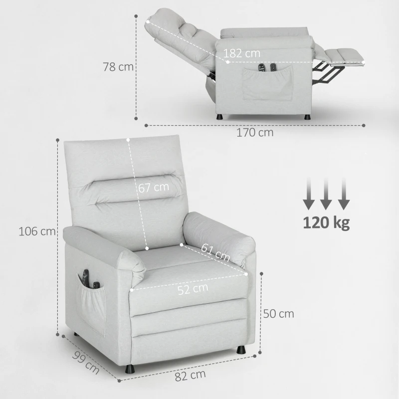 HOMCOM Sillón Reclinable con Reposapiés, Calefacción, 8 Puntos de Masaje y 5 Modalidades, Tela de Terciopelo, Gris