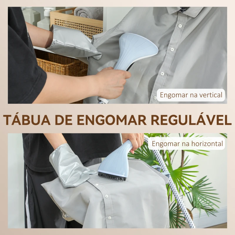 HOMCOM Ferro de Engomar a Vapor 1800W Temperatura Ajustável 11 Níveis Depósito de 2 L Aquecimento em 38s 35x25x47-118,5 cm Amarelo