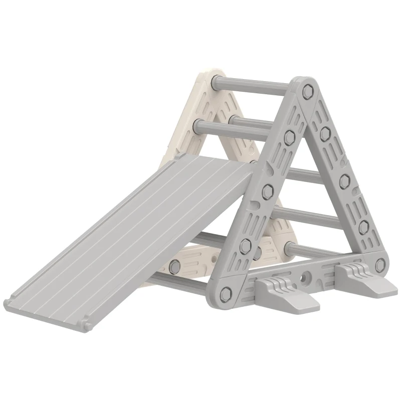 AIYAPLAY Triangle d'Escalade pour Enfants de 18-48 Mois avec Toboggan et Rampe Escaladeur 130x80x69 cm Gris et Blanc