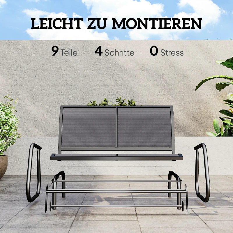 Outsunny 2-Sitzer Schaukelstuhl Gartenbank mit Schaukelmechanismus Gartenschaukel Sitzbank aus Metall Parkbank bis 200 kg belastbar Gartenmöbel für Garten, Terrasse, Veranda 120 x 70 x 85 cm Grau