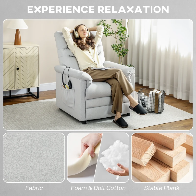 HOMCOM Fauteuil Inclinable avec Repose-Pieds, Chauffage, 8 Points Massage et 5 Modes, Tissu Velours, Gris