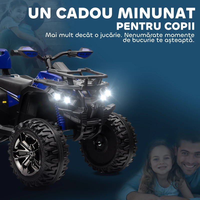 HOMCOM ATV Electric pentru Copii 3-5 Ani, Motocicletă Electrică pentru Copii cu Muzică, 100x65x73 cm, Albastru