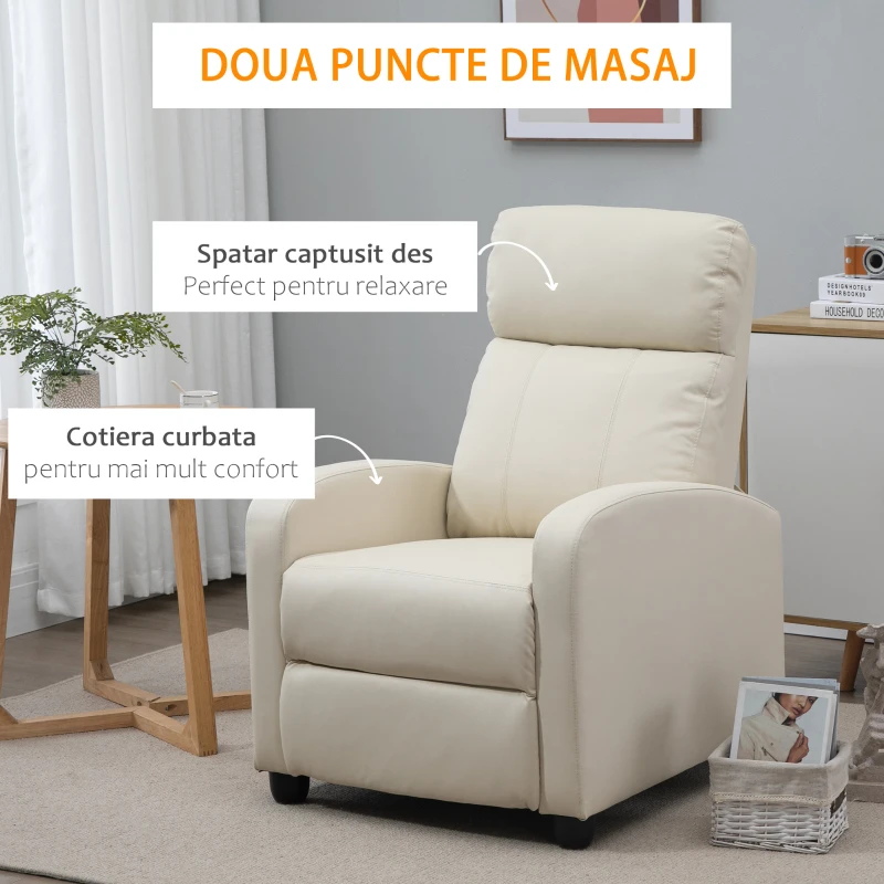 HOMCOM Fotoliu Masaj cu Suport Picioare, pentru Familie, 68x88x98cm, Crem(m-4)