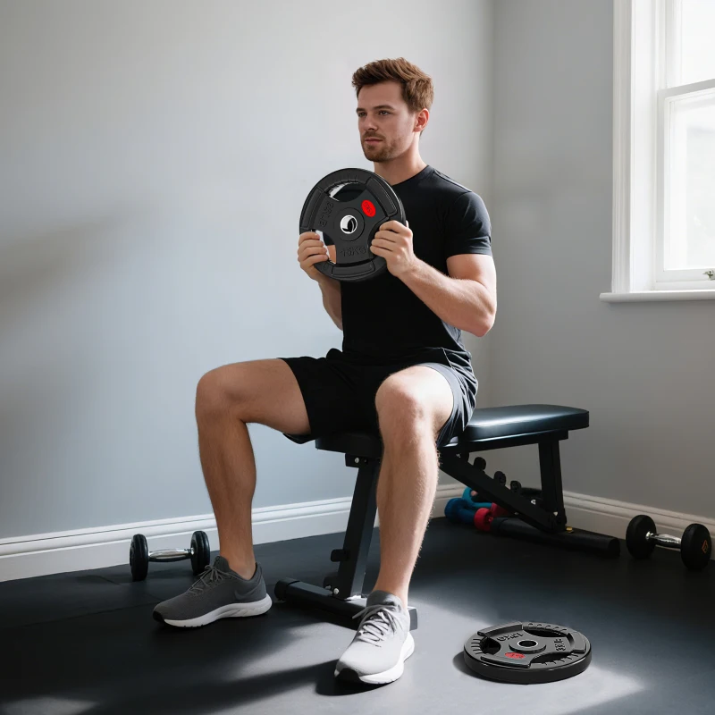 SPORTNOW Olympische Hantelscheiben Loch Ø50 mm 2x15 kg mit Innenring aus Stahl Dreifachgriff für Kurzhanteln und Stangen Schwarz