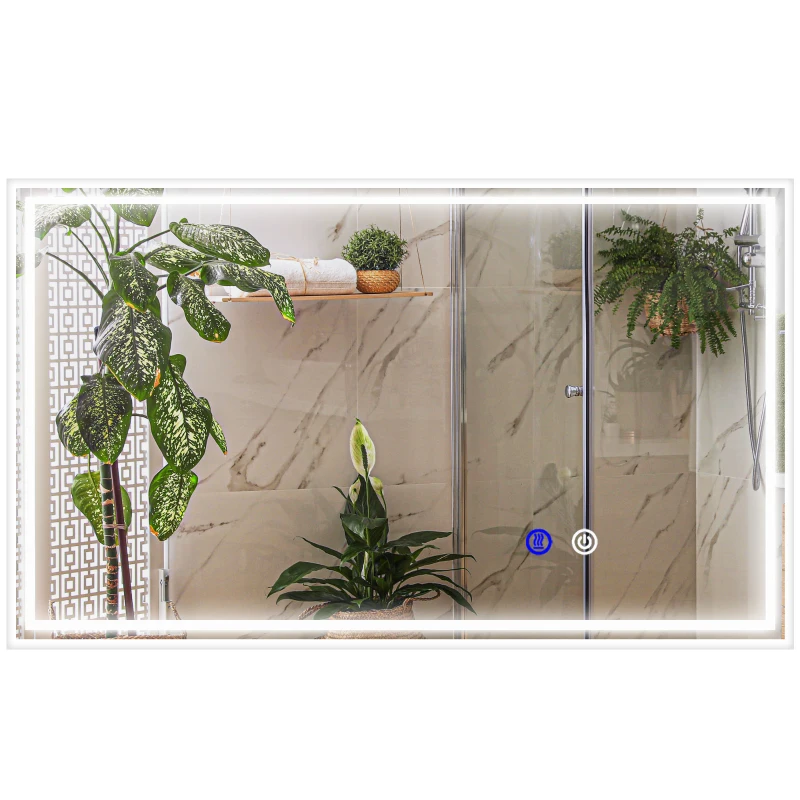 kleankin Miroir de salle de bain rectangulaire mural lumineux LED horizontal ou vertical, 100 x 60 cm