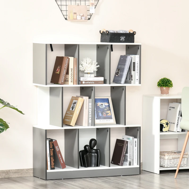 HOMCOM Bibliothèque étagère Meuble de Rangement 3 Niveaux Design Contemporain MDF E1 Bicolore Gris Blanc