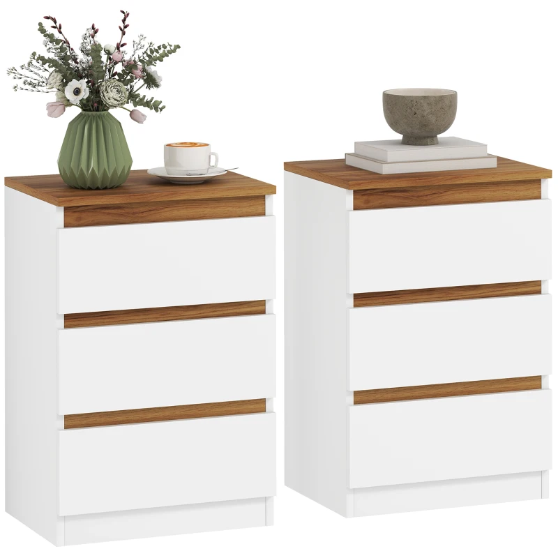 HOMCOM Set di 2 Comodini con 3 Cassetti in Stile Moderno, 40 x 30 x 59,5 cm, Bianco