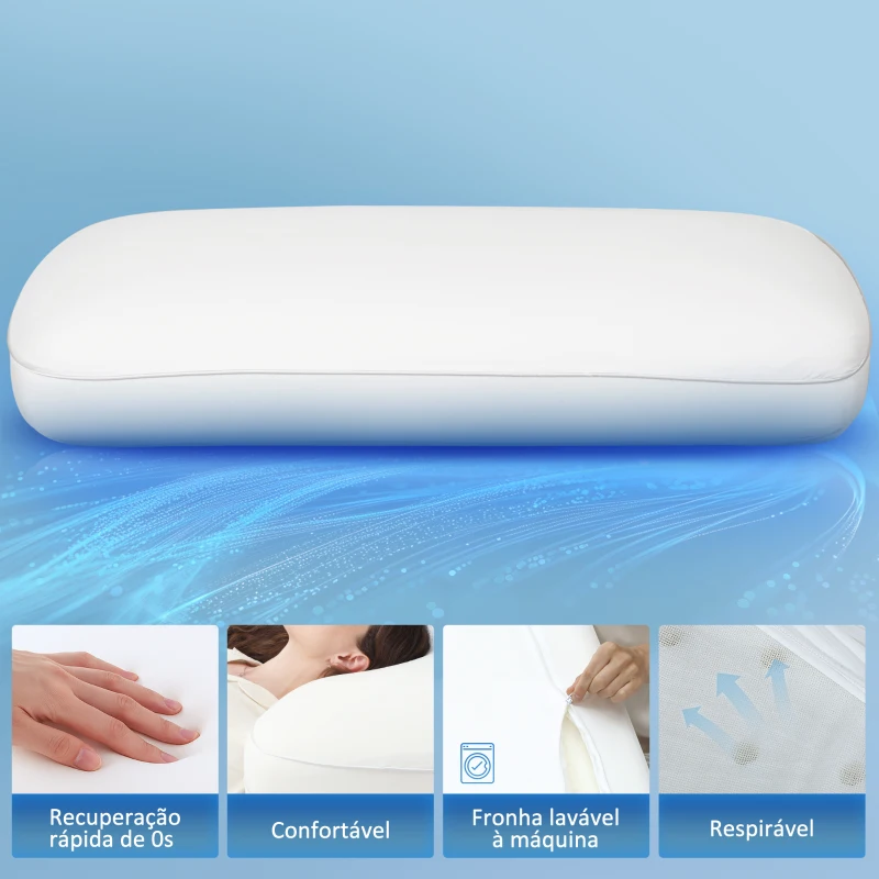 HOMCOM Almofada Viscoelástica com Desenho Ergonómico e Capa Removível e Lavável 81,28x40,64x15,24 cm Creme