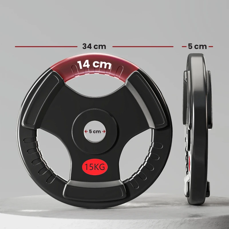 SPORTNOW Olympische Hantelscheiben Loch Ø50 mm 2x15 kg mit Innenring aus Stahl Dreifachgriff für Kurzhanteln und Stangen Schwarz