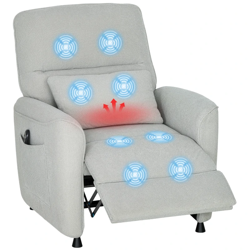 HOMCOM Fauteuil Inclinable avec Chauffage, 8 Points de Massage et 5 Modes, Tissu Chenille, Gris Clair
