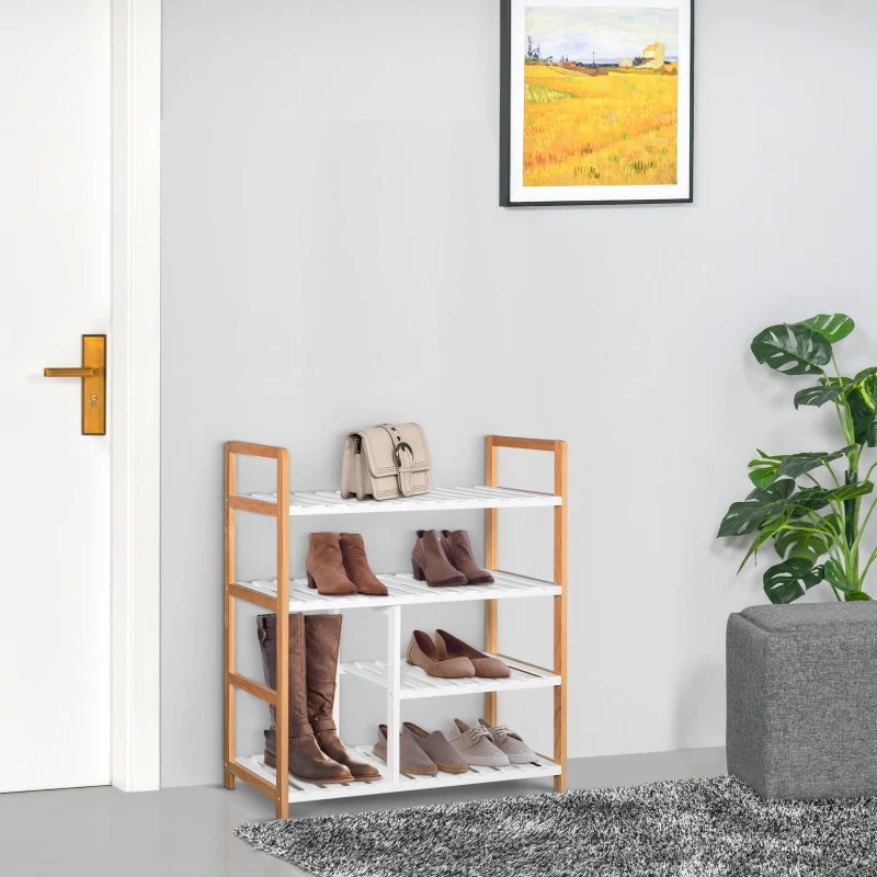 HOMCOM Etagère à Chaussures - étagère de Rangement - Meuble Chaussures 4 Niveaux Bois de pin étagères à Lattes MDF Blanc