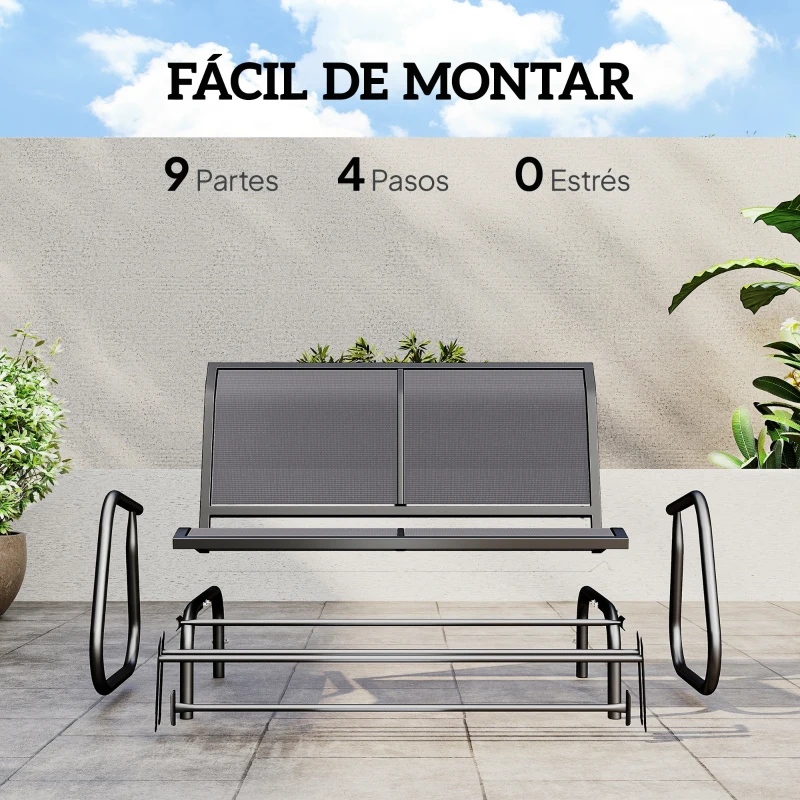 Outsunny Banco Balancín de 2 Plazas Silla Mecedora de Jardín Tubo de Metal y Tela Texteline Transpirable para Exterior Carga Máx. 200 kg 120x70x85 cm Gris