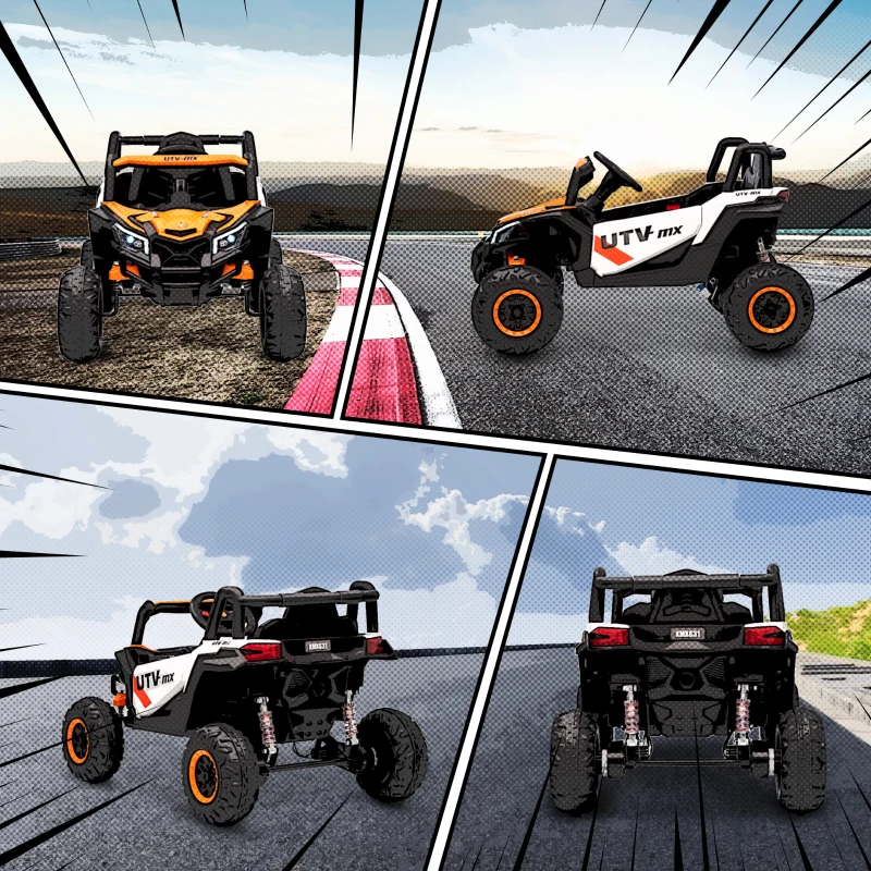 AIYAPLAY Auto Elettrica per Bambini con Telecomando, Cintura di Sicurezza, Clacson, Luci a LED e Porta USB, per 3-5 Anni, Arancione