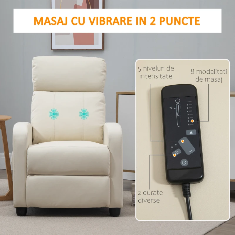 HOMCOM Fotoliu Masaj cu Suport Picioare, pentru Familie, 68x88x98cm, Crem(m-7)