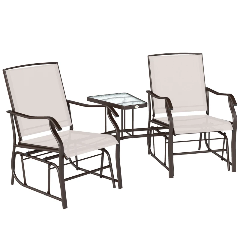 Outsunny Gliding Jack and Jill Seat, with Glass-Top Table - Brown/Beige