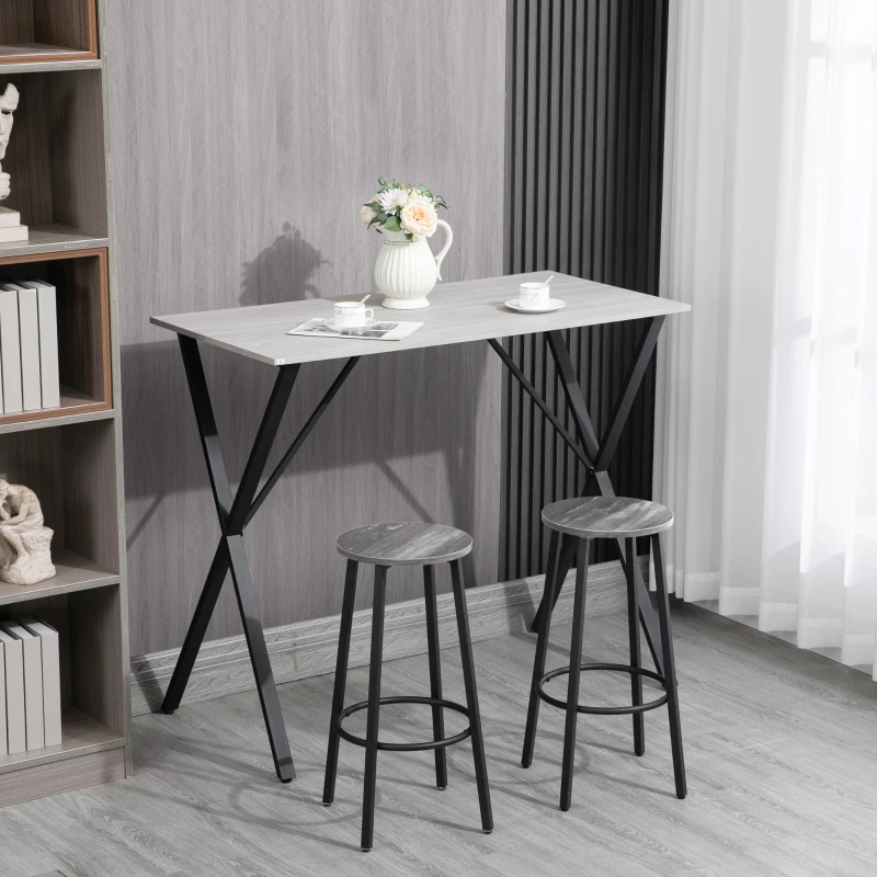 HOMCOM 120 cm Rectangular Bar Table for 4 People, Modern Breakfast Bar Table with Wood Effect Tabletop, Steel Legs, Coffee Desk for Living Room, White