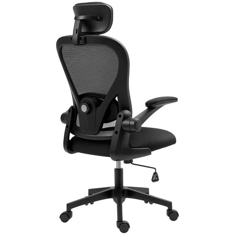 HOMCOM Chaise de Bureau Ergonomique avec Accoudoirs Pliables et Support Lombaire Réglable Noir