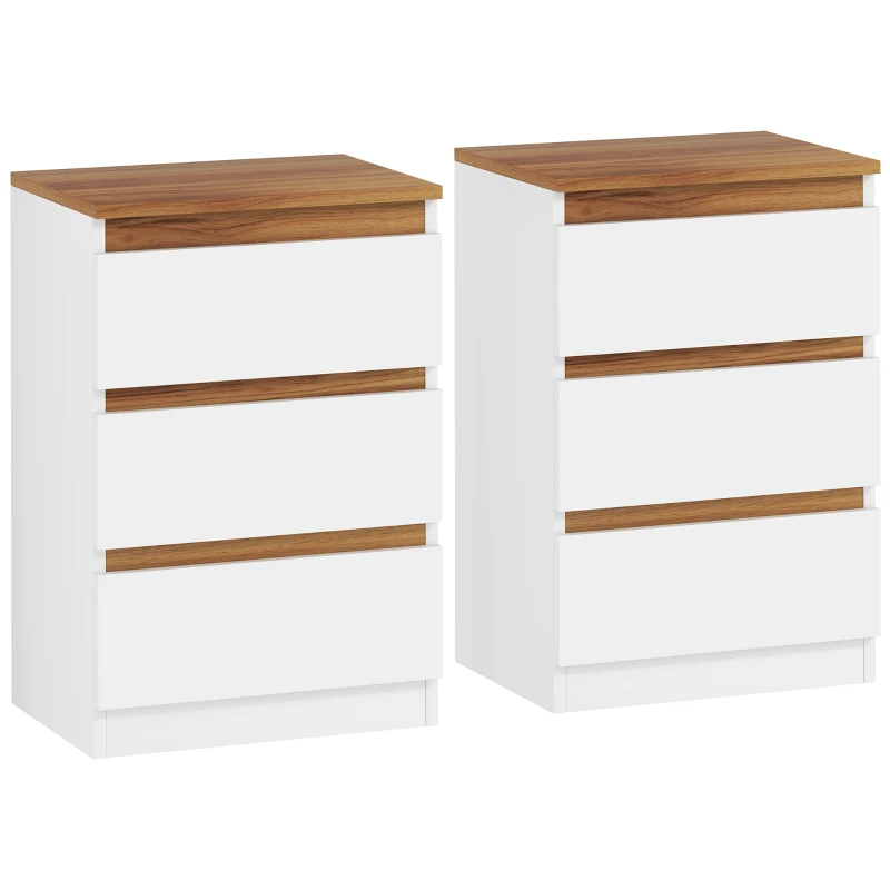 HOMCOM Set di 2 Comodini con 3 Cassetti in Stile Moderno, 40 x 30 x 59,5 cm, Bianco