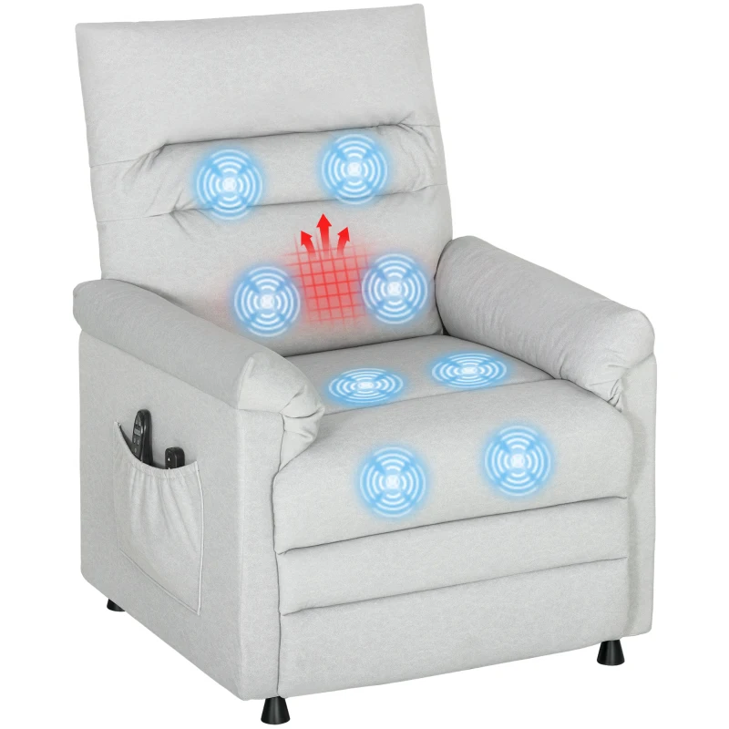 HOMCOM Fauteuil Inclinable avec Repose-Pieds, Chauffage, 8 Points Massage et 5 Modes, Tissu Velours, Gris