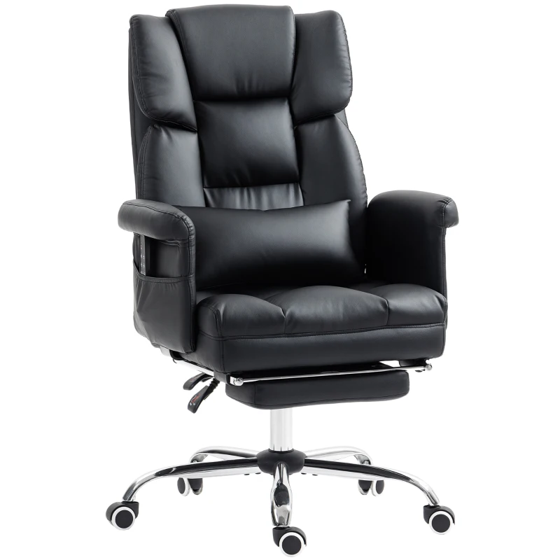 HOMCOM Fauteuil de Bureau avec 6 Points de Massage Repose-pieds Rétractile Hauteur Réglable Télécommande et Support Lombaire Noir