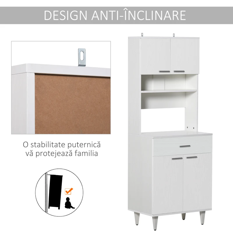 HOMCOM Dulap Bucatarie Mare din Lemn – Clasic Alb Elegant