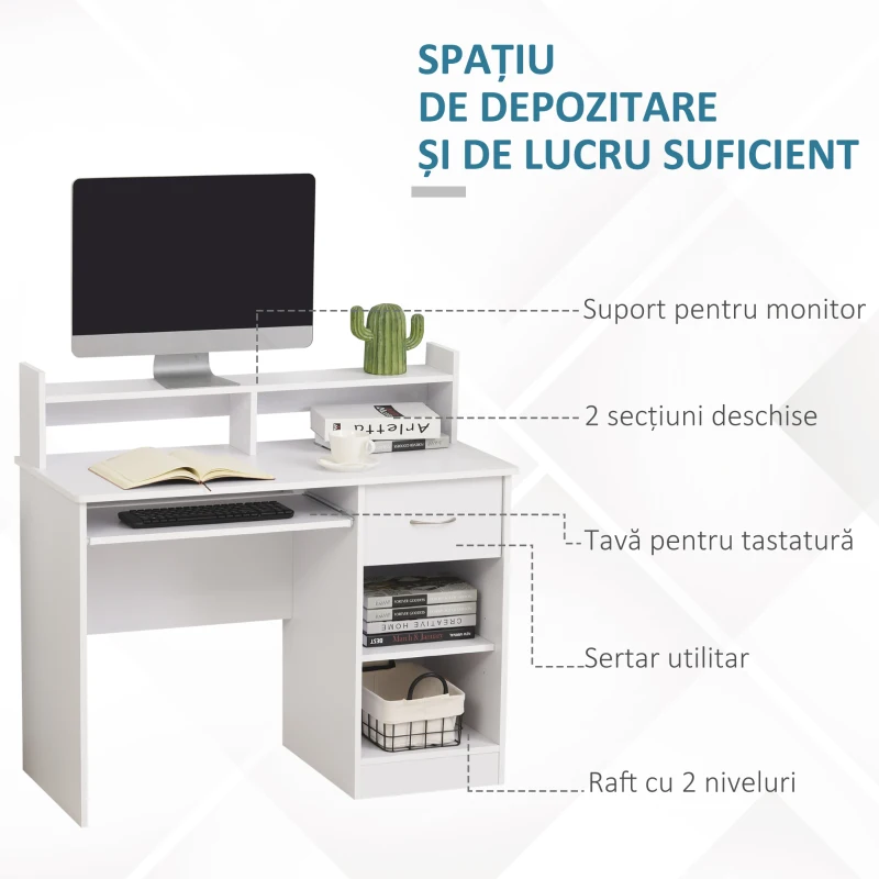 Homcom Birou Alb 104×48×95,5 cm – Lemn, Compact & Ideal pentru Acasa