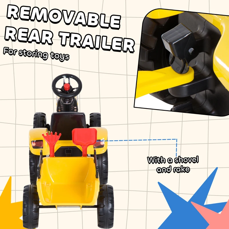 HOMCOM Kids Ride on Tractor with Shovel & Rake Four Wheels Child Toy