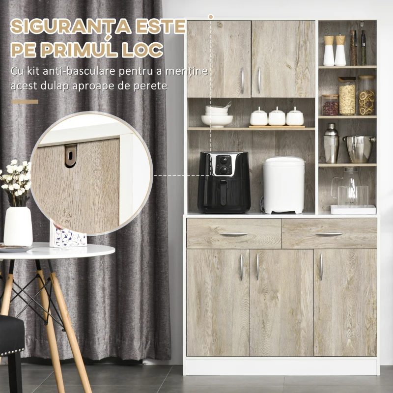 Homcom Bufet Bucatarie Alb & Lemn – Compartimentare Moderna & Practica(m-7)