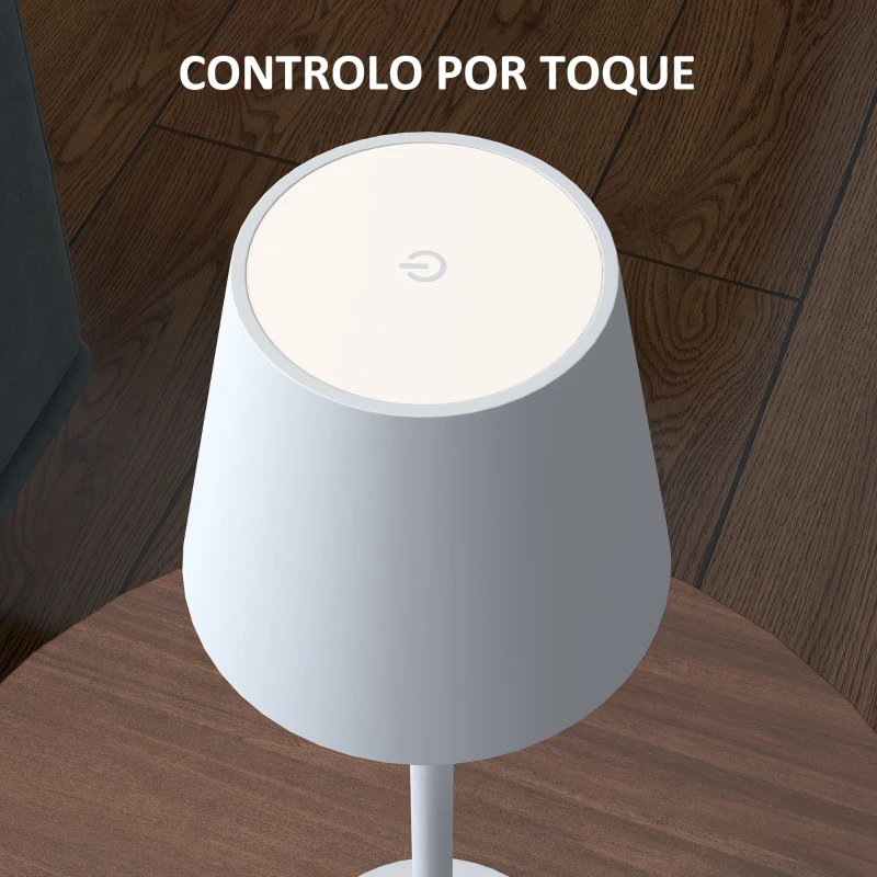 HOMCOM Candeeiro de Mesa com Luzes LED Candeeiro de Mesa Sem Fios Recarregável por USB-C 3 Cores Ø11,2x36,5 cm Branco