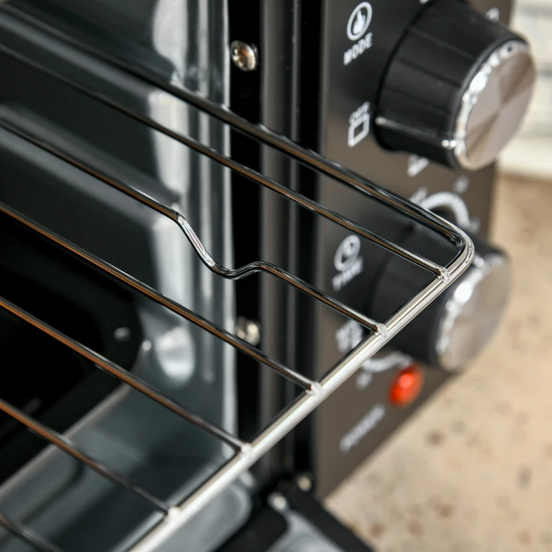 HOMCOM mini-oven 21 l met 1 rooster en 1 bakplaat 3 kookstanden instelbare temperatuur oven 1400W metaal RVS gehard glas zwart + zilver 46,4 x 38 x 28,5 cm(m-11)