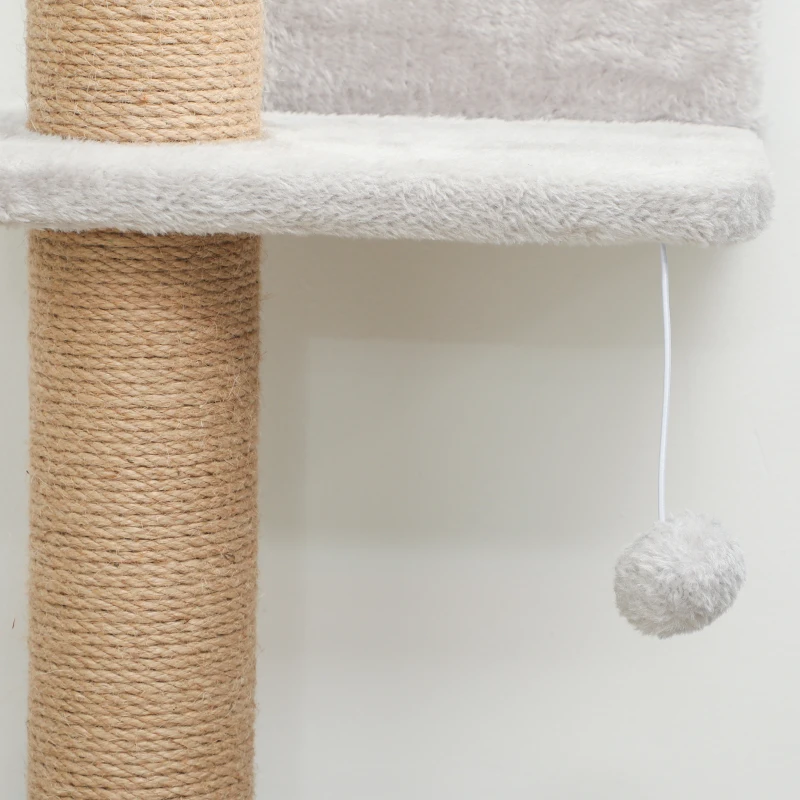 PawHut Arbre à Chat, Design 5 Étages, Jouet, Poteau en Sisal, Tissu Peluche, Gris Clair