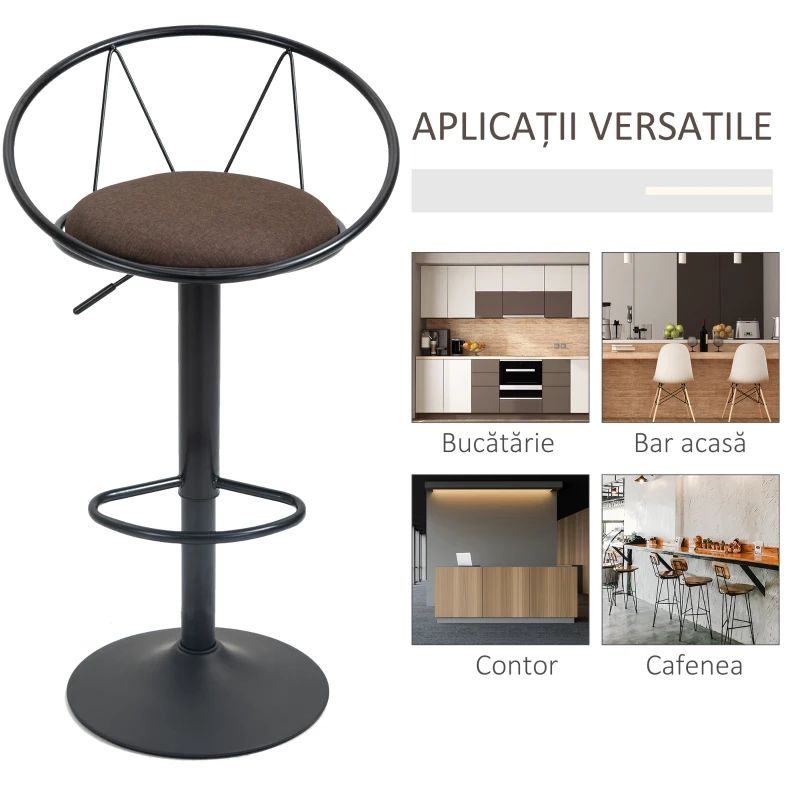 Homcom Set 2 Scaune de Bar – Pivotante, Maro, Reglabile 78–100 cm(m-5)