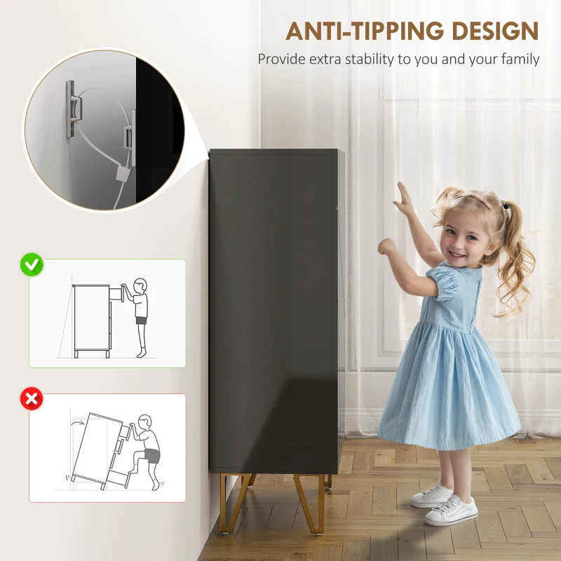 HOMCOM Armario de Zapatos con 2 Puertas, Zapatero, Almacenamiento de Zapatos con 4 Estantes Ajustables 72 x 31,5 x 95 cm, Negro