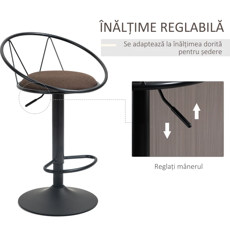 Homcom Set 2 Scaune de Bar – Pivotante, Maro, Reglabile 78–100 cm(m-6)