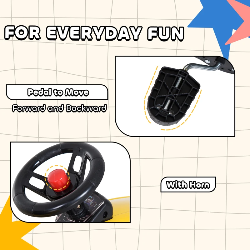 HOMCOM Pedal Go Kart, Kids Ride on Tractor, Child Four Wheels Toy with Shovel and Rake